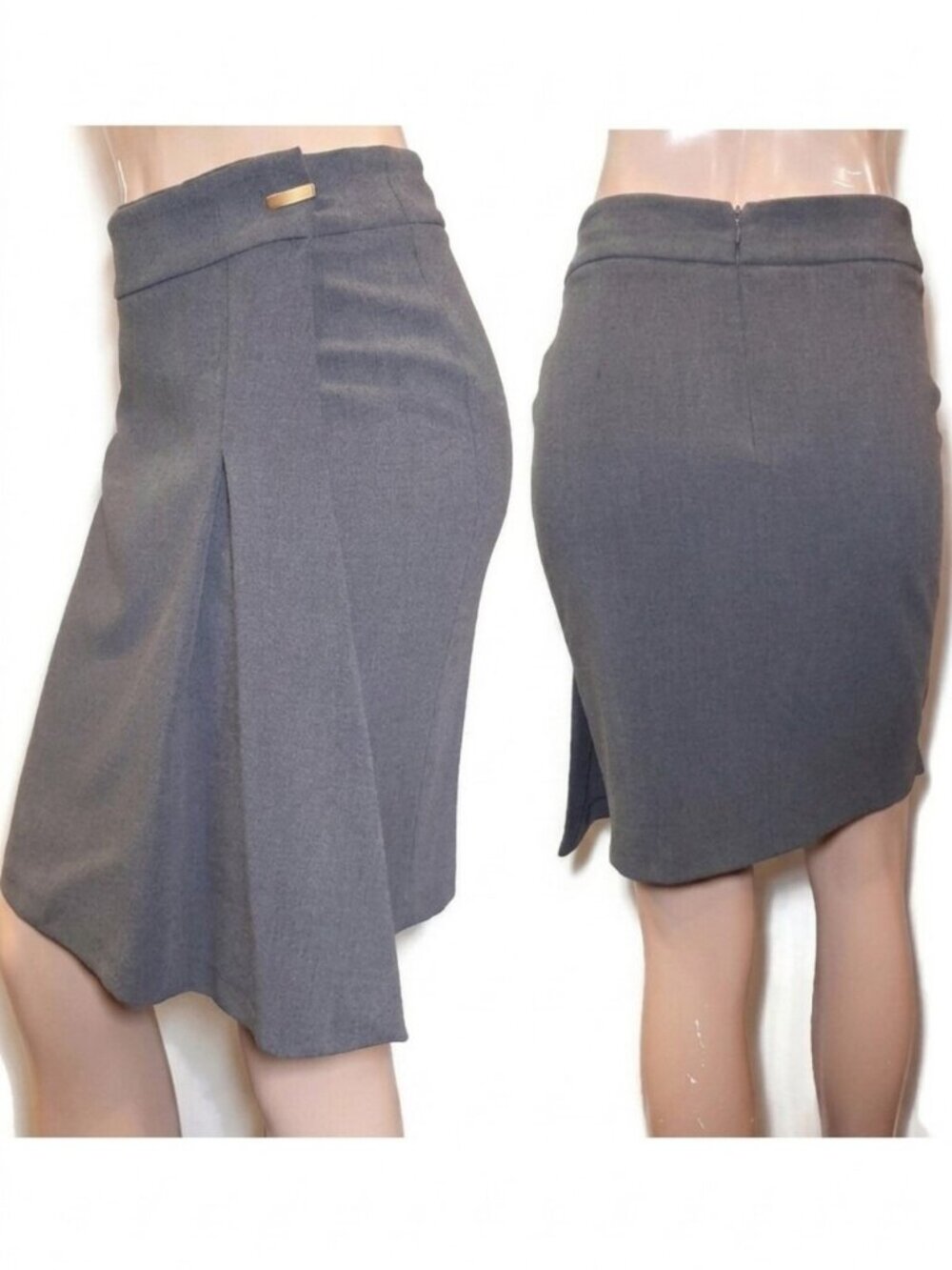 FEMME DE CARRIERE Wrap Pleated Pencil Skirt A-Line Gray Made in Italy